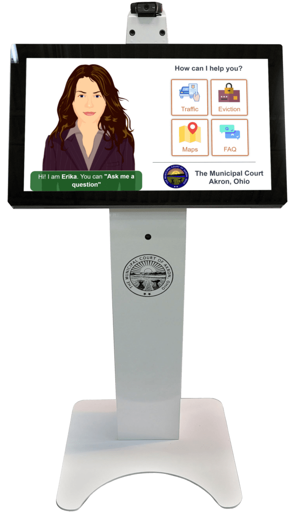 Frank Mayer Kiosk with woman on screen