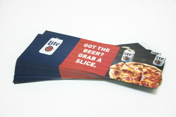 Stack of Miller Lite ad cards